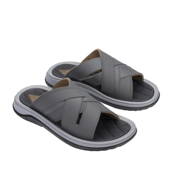 NWT  GEORGE Men's Cross Band Flexible Midsole Arch Support Slide Gray Sandal - Picture 1 of 10